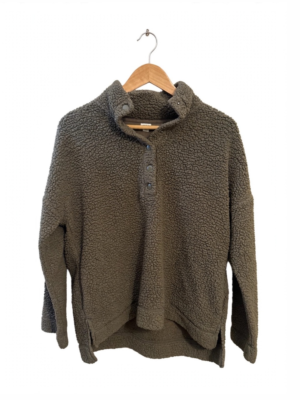 Aerie Green Olive Sherpa 1/4 Snap Button Fleece- Size S